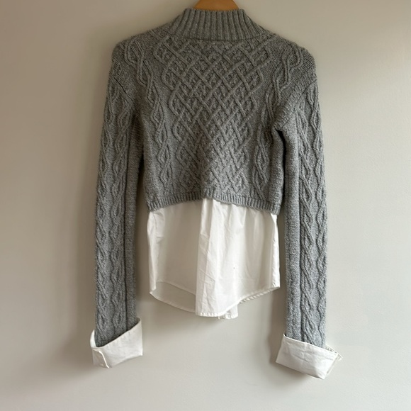 Anthropologie Maeve Sweater Womens Grey White Cable-Knit Layered Sweater - Picture 6 of 6